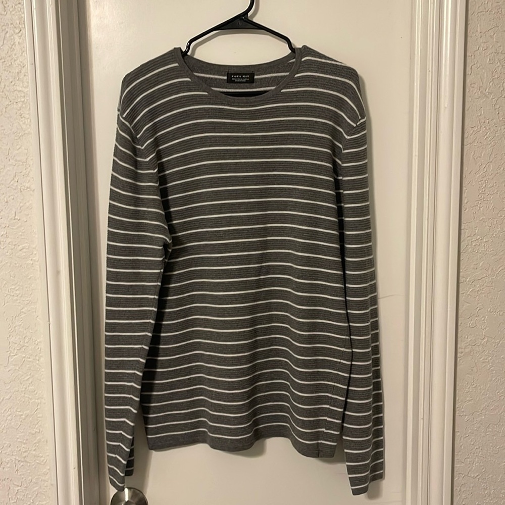 Grey and White Striped Zara Long Sleeve